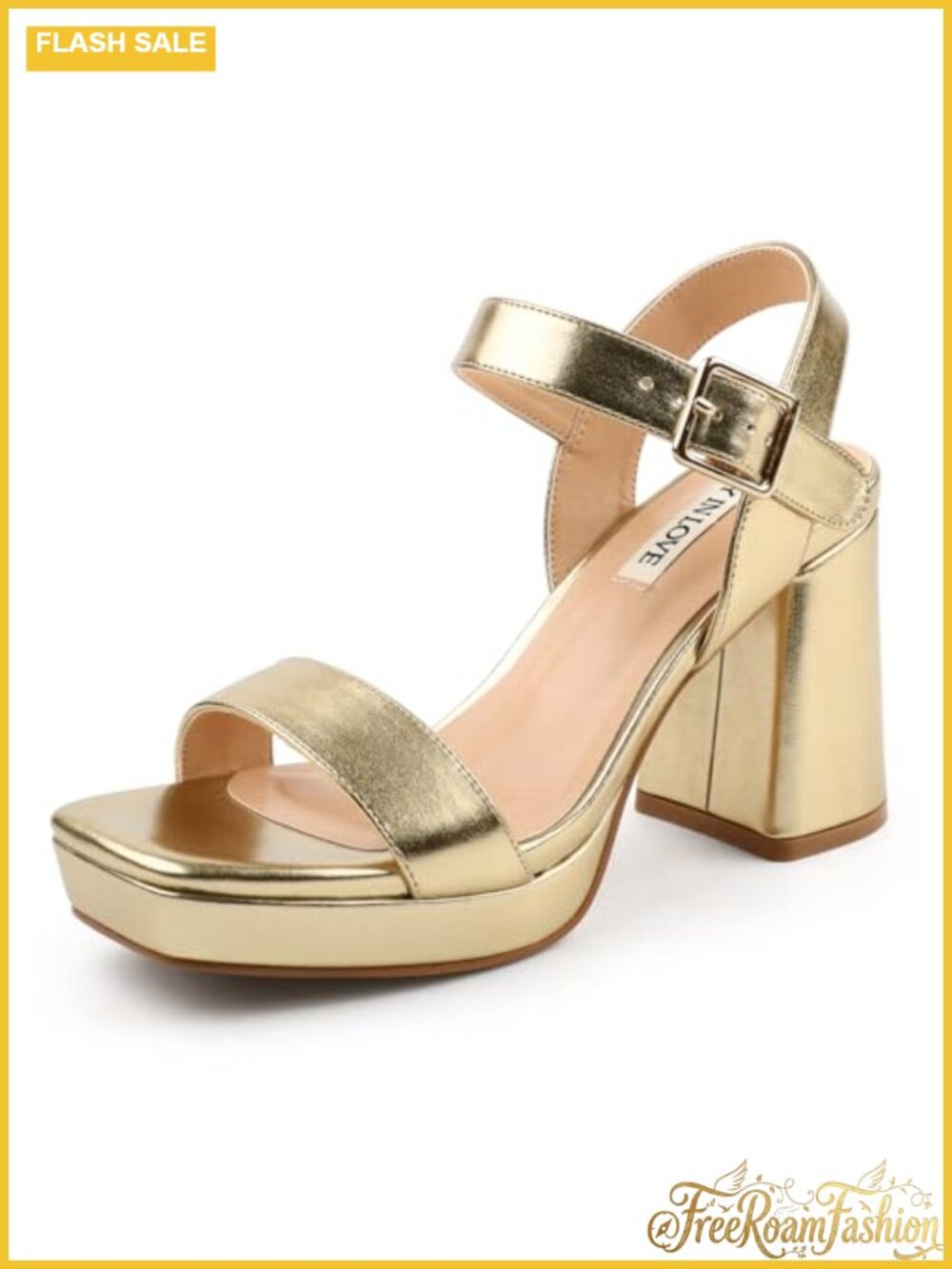 Women's Chunky Block Heel Platform Sandals Adjustable Ankle Strap Faux Leather